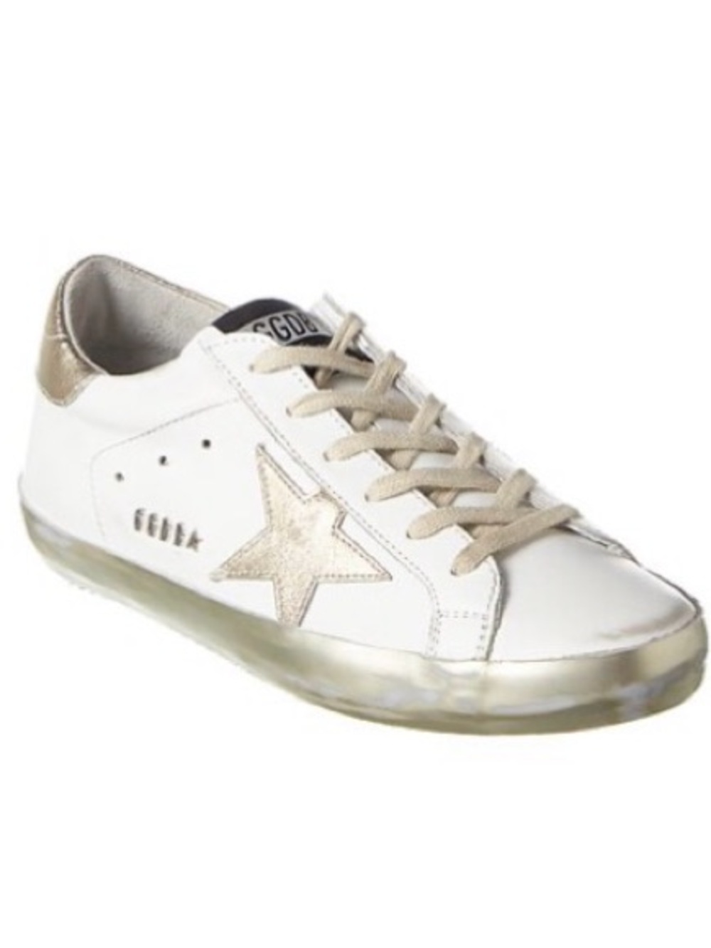 Golden Goose Super-Star Sneakers with Gold Glitter Star and Ice-Gray Suede